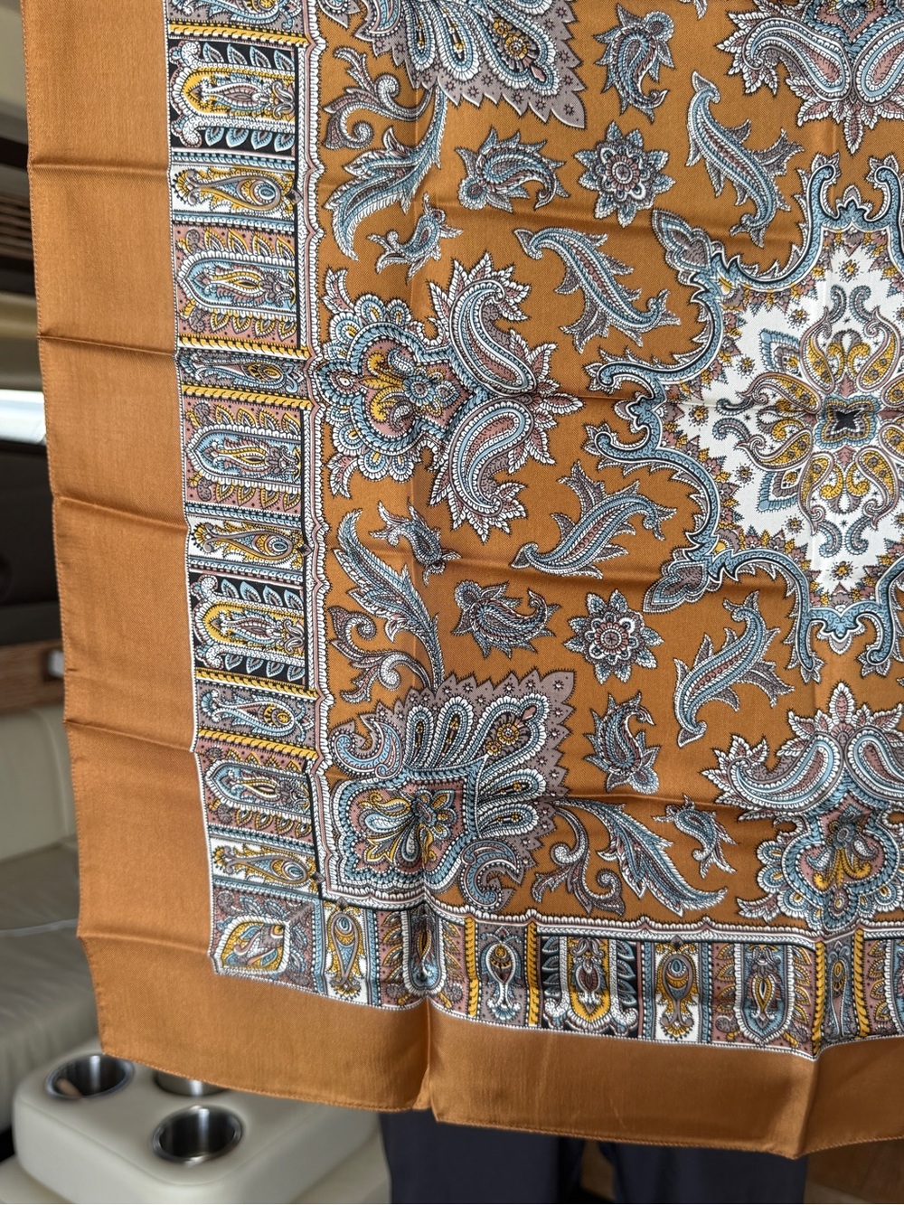 Liberty of London Tan and Blue Paisley Silk Scarf - Picture 4 of 6